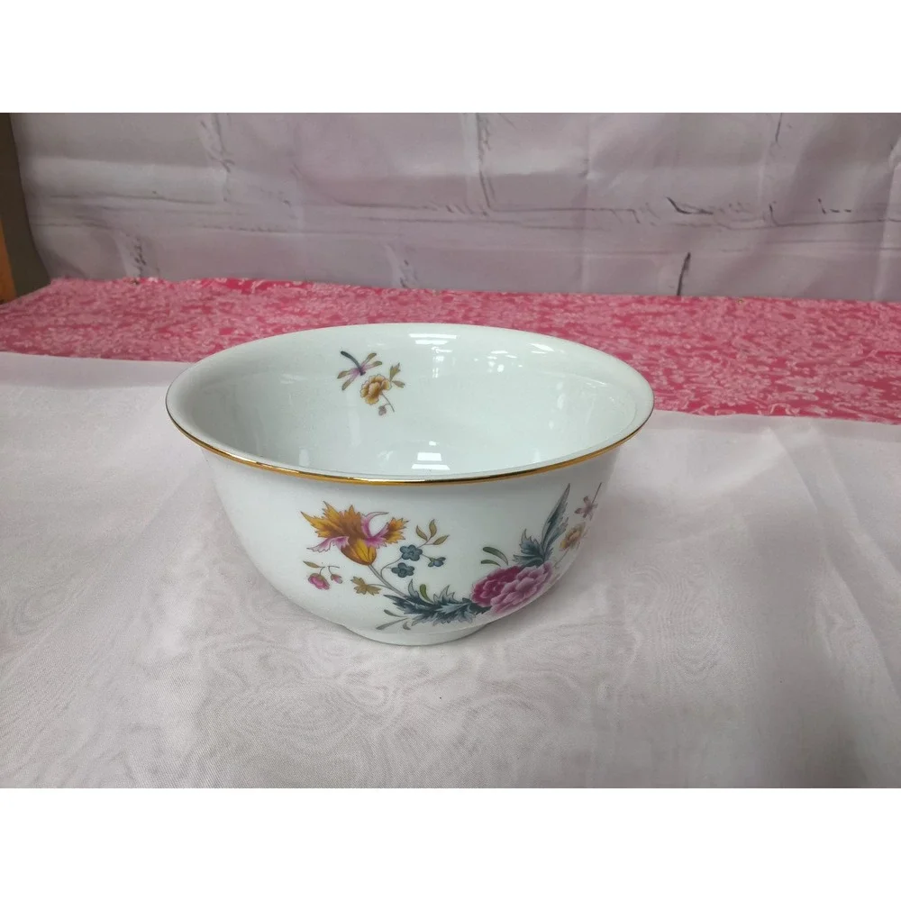 Avon American Heirloom Independence Day 1981 Floral Porcelain Bowl Gold Trim